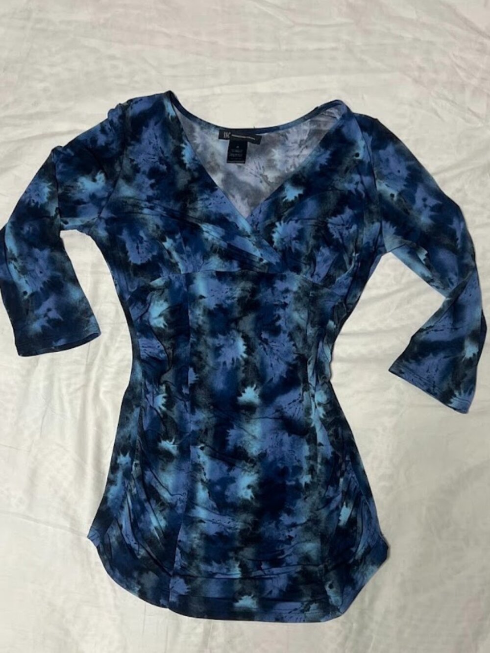 INC International Concepts Blue Black Abstract Tunic Top Size M